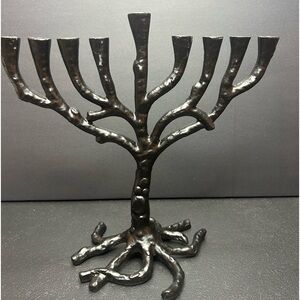 Jewish Tree of Life Hanukkah Menorah 9 candle black metal Holiday Decor